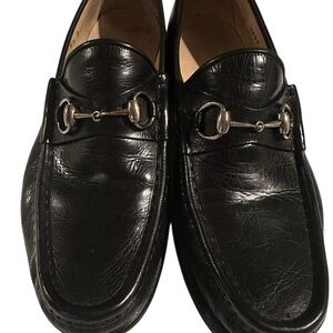Gucci Black Leather Loafers with Silver Detailing Men 9.5